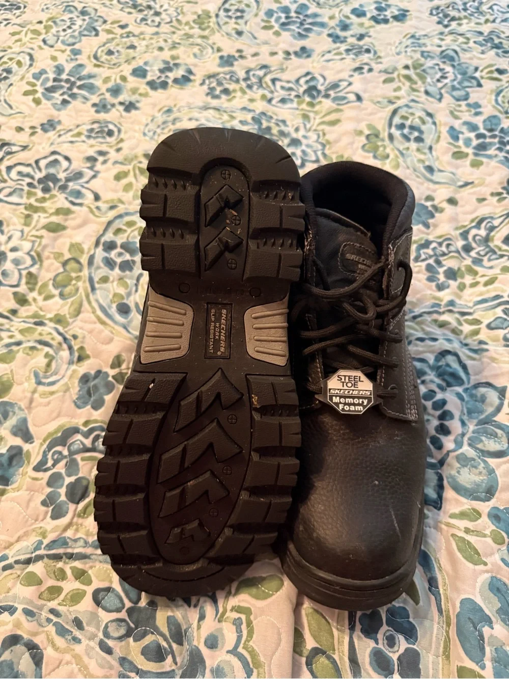 Skechers Mens Black Lace-Up Steel Toe Work Boots